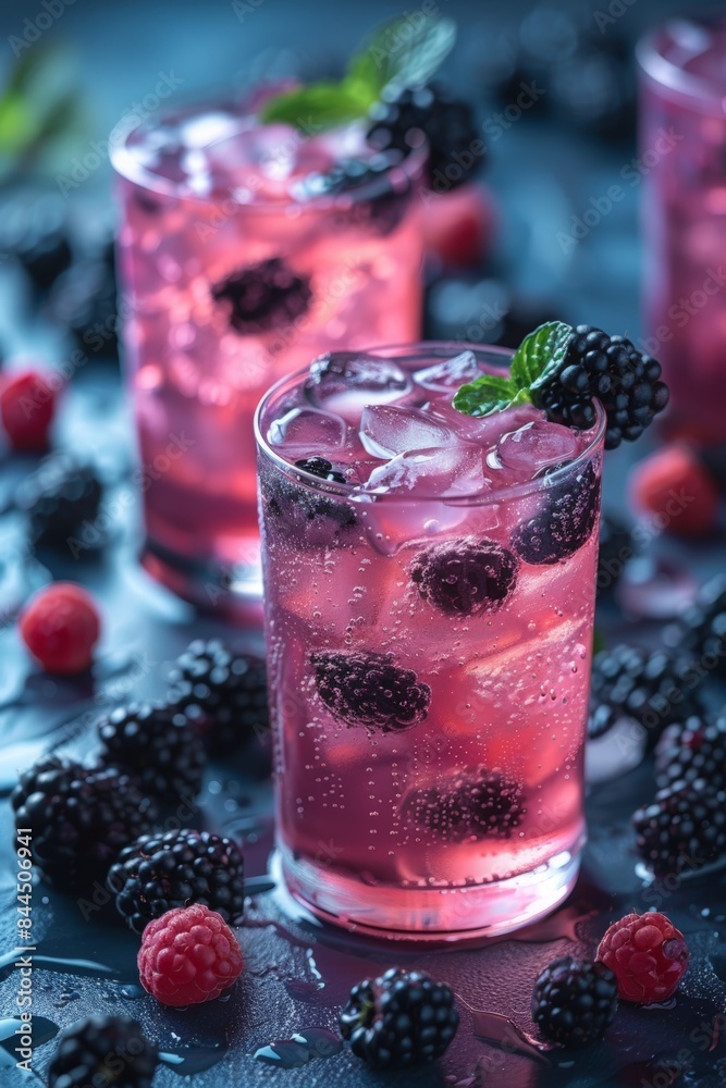 Blackberry cocktail with ice and fresh berries Blackberry cocktail with ice and fresh berries