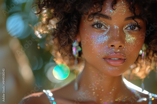 Young woman with glitter on face