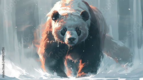  Bear in snow-covered forest with snowflake fur