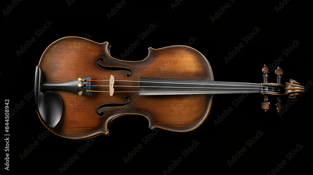 Fototapeta premium Violin on Black Background, Top View, Photorealistic Hyperrealism