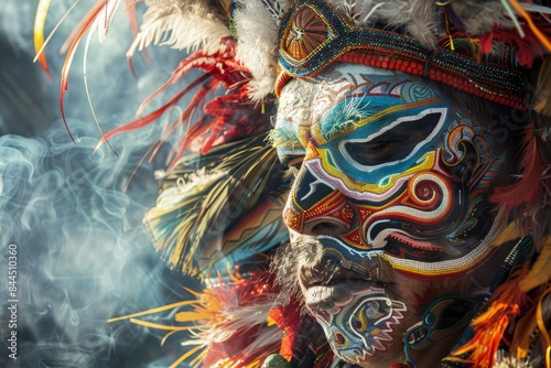 a man with a colorful face and headdress