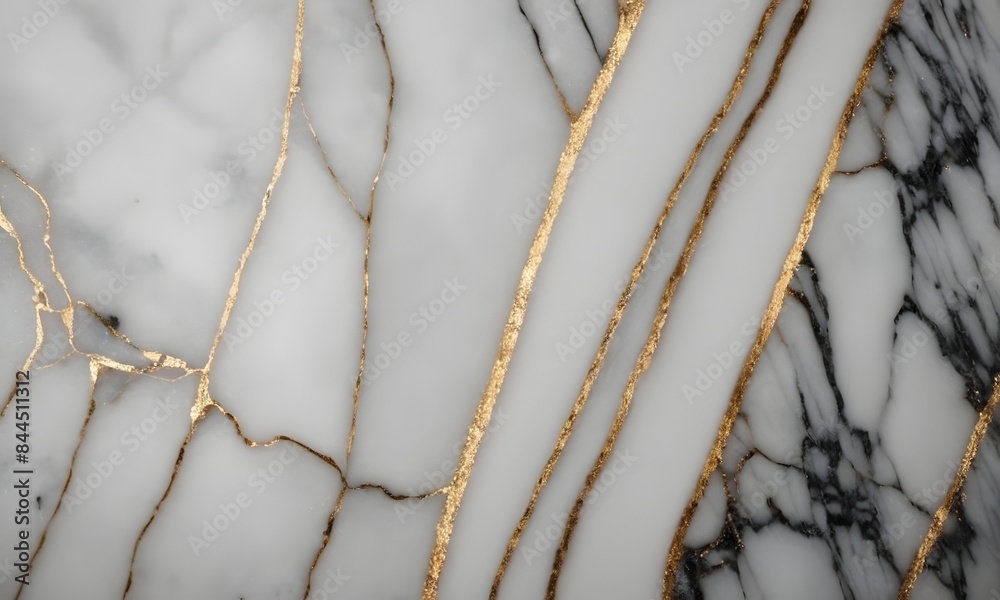 Fototapeta premium Black and white with golden lines marble texture generative AI illustration
