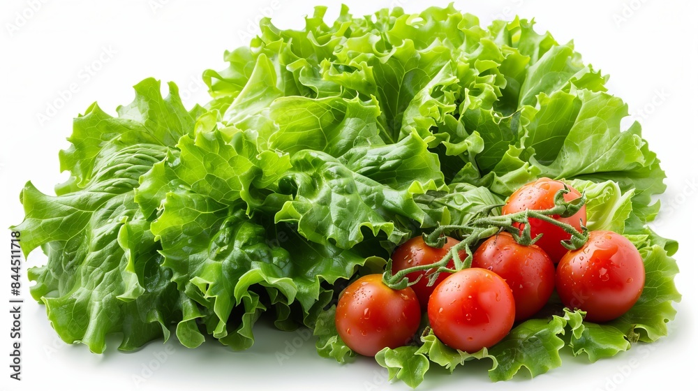 Green salad with tomatoes and fresh vegetables on a white background. Green salad with tomatoes and fresh vegetables on a white background.