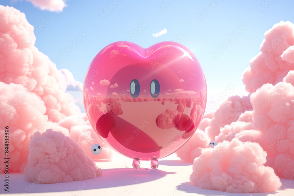 Heart emojis float among pink clouds in a blue sky, creating a gentle and romantic scene that evokes feelings of love and tenderness Heart emojis float among pink clouds in a blue sky, creating a gentle and romantic scene that evokes feelings of love and tenderness