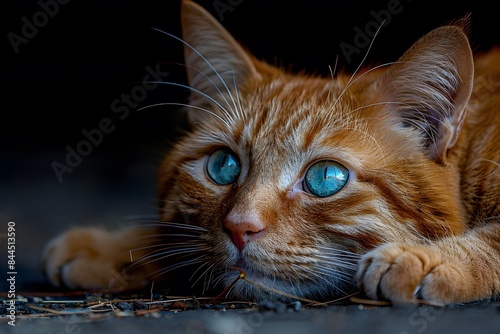 Close-Up of a Relaxed Ginger Cat with Stunning Blue Eyes in Natural Light