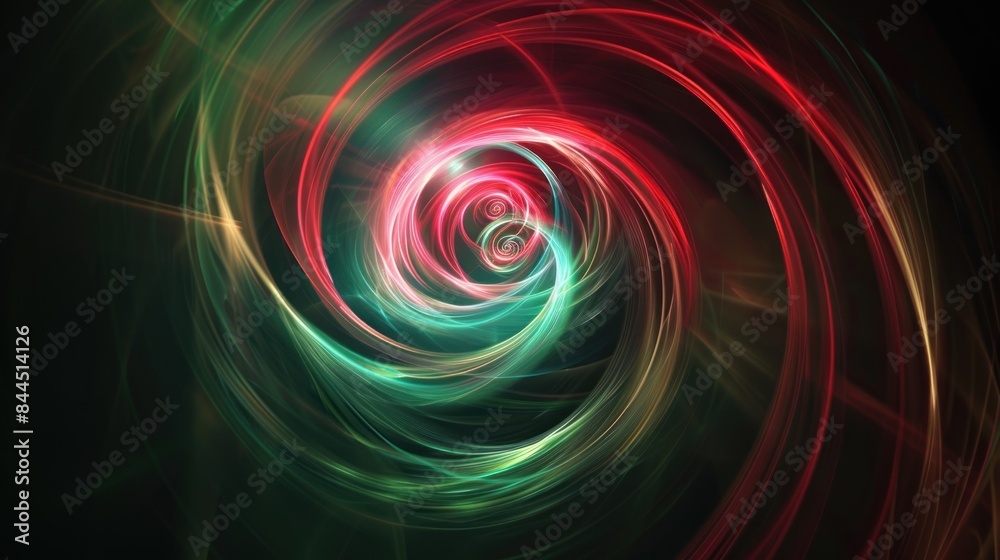 Vortex with flashes and flashes of green and red light on a black background Vortex with flashes and flashes of green and red light on a black background