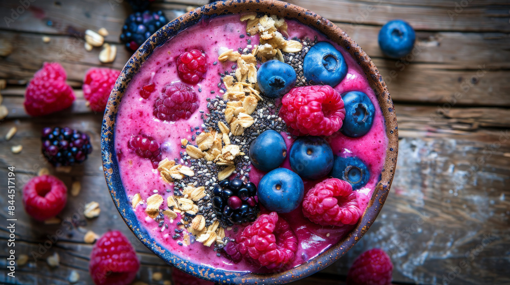 Close-up Photograph of a Freshly Made Berry Smoothie Bowl