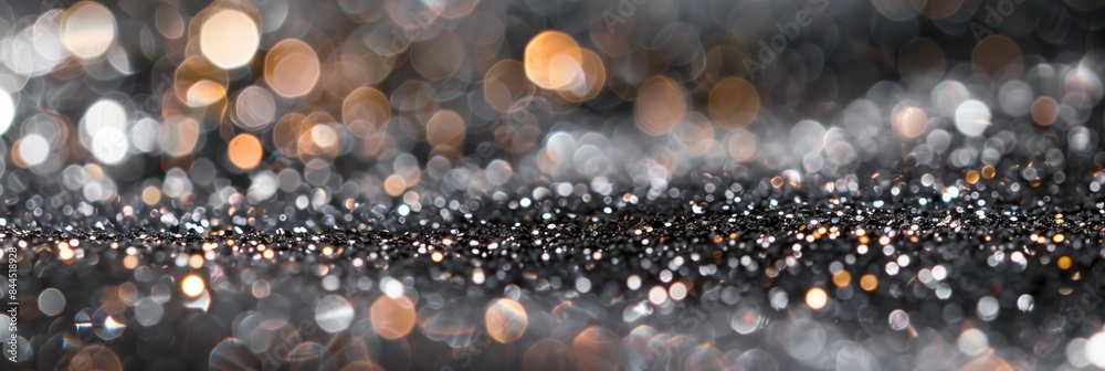 Abstract image of silver and gold glitter bokeh lights creating a festive and elegant atmosphere. Abstract image of silver and gold glitter bokeh lights creating a festive and elegant atmosphere.