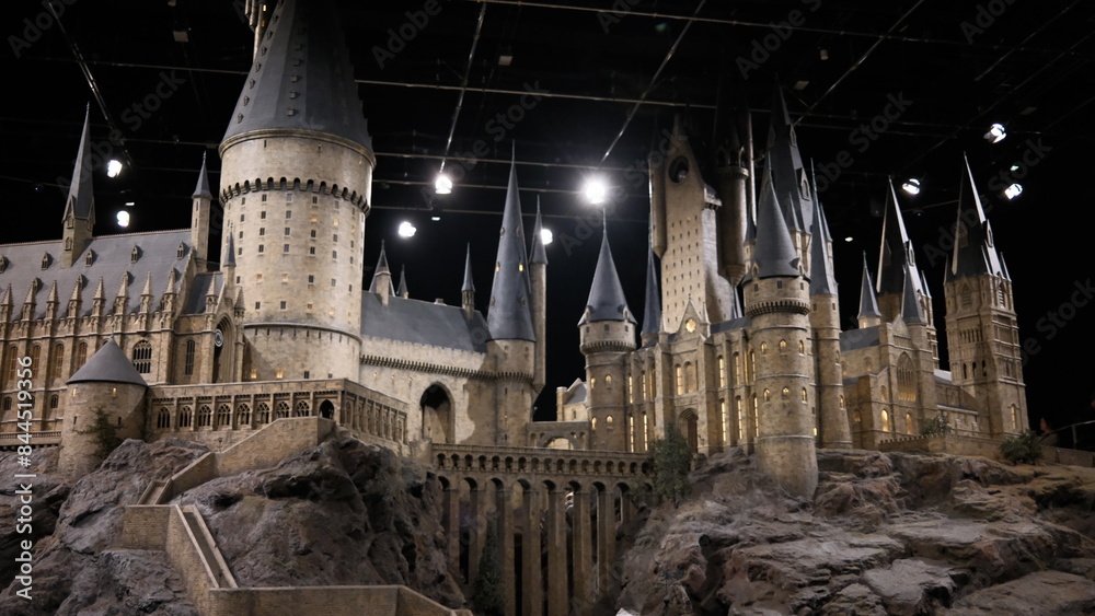 Fototapeta premium Tokyo - May 15 2024: a model of Hogwarts School of Witchcraft and Wizardry in Warner Bros. Studio. it make a new tour about the movie of Harry Potter