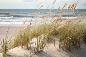 Crédence de cuisine Plage et Mer Herbes des dunes face aux vagues de l'océan  © juliars