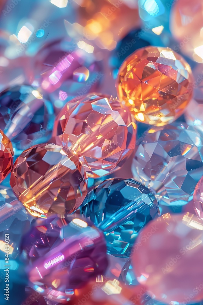 Close-up of colorful gemstones with sparkling facets, showcasing orange, blue, purple, and pink hues. Perfect for jewelry or decoration concepts. Close-up of colorful gemstones with sparkling facets, showcasing orange, blue, purple, and pink hues. Perfect for jewelry or decoration concepts.