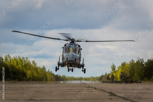 RAF, Lincolnshire, UK Royal Navy Fleet Air Arm AgustaWestland Wildcat HMA.2 Helicopter taking off