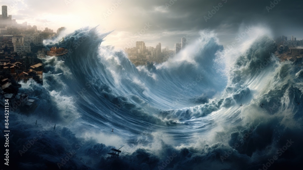 Fototapeta premium tsunami city tall buildings