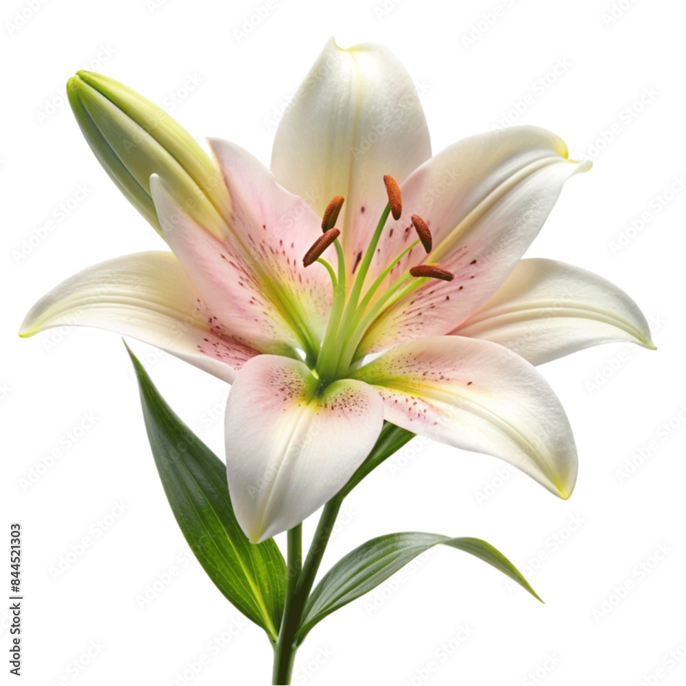 Naklejka premium A pink lilly flower isolated on transparent background.