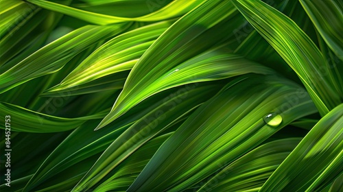 Close-up of vibrant green leaves with dew drops, capturing the essence of nature's beauty and freshness in high detail.