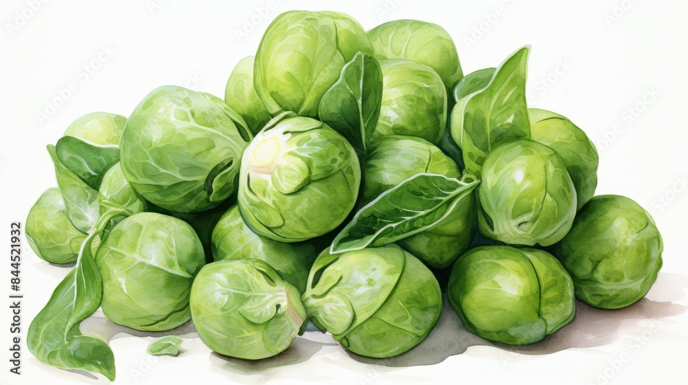 A watercolor of Brussels sprouts clipart, isolated on white background A watercolor of Brussels sprouts clipart, isolated on white background