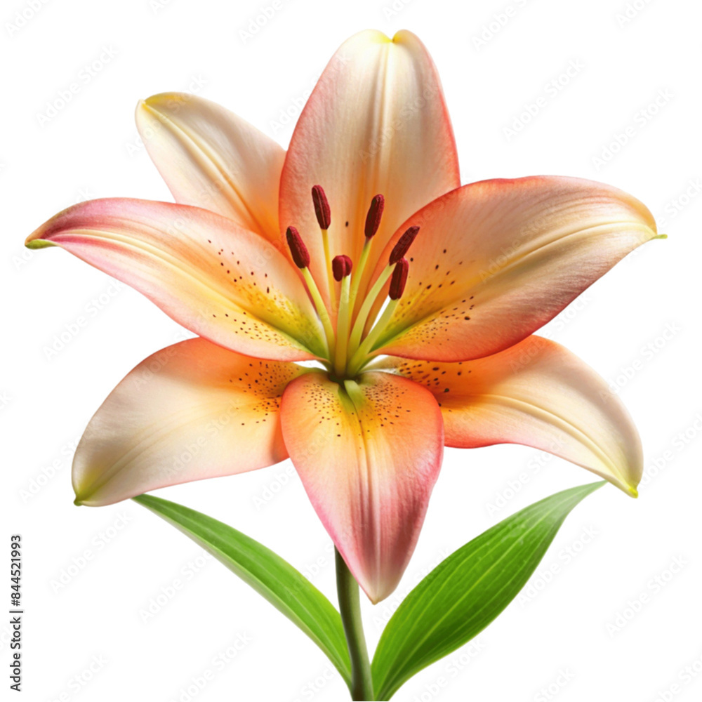 Naklejka premium A pink lilly flower isolated on transparent background.