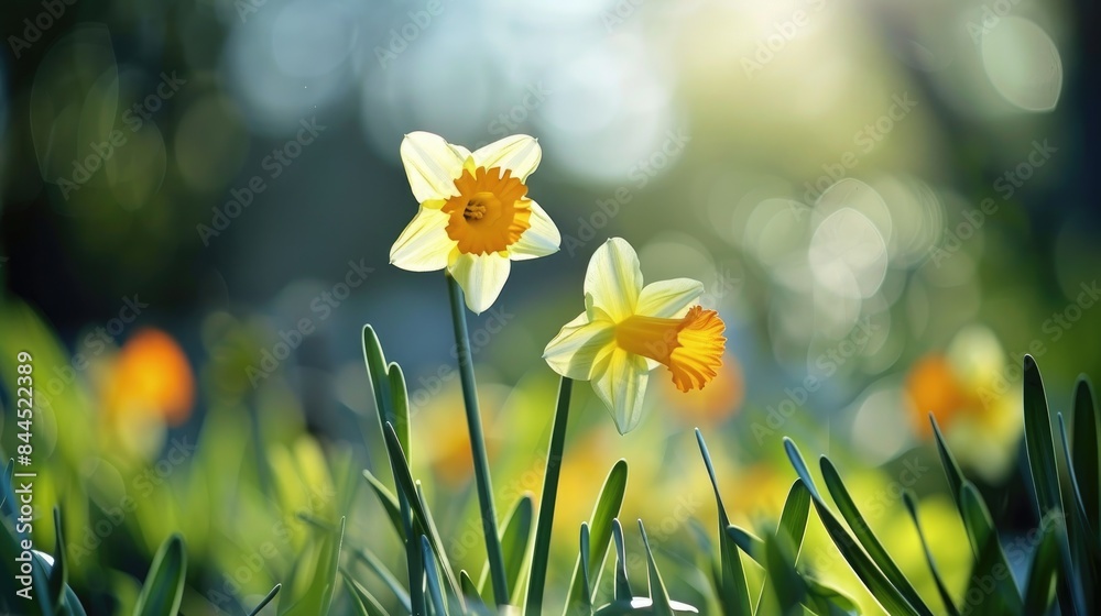 Obraz premium Lovely daffodils blooming under the spring sun in the garden