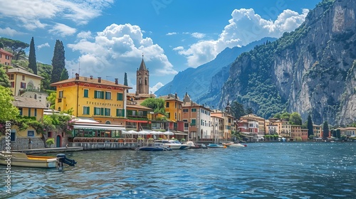 Riva del Garda is a picturesque town in the Italian province of Trentino. It's located on the northern shores of Lake Garda, one of the largest lakes in Italy. photo