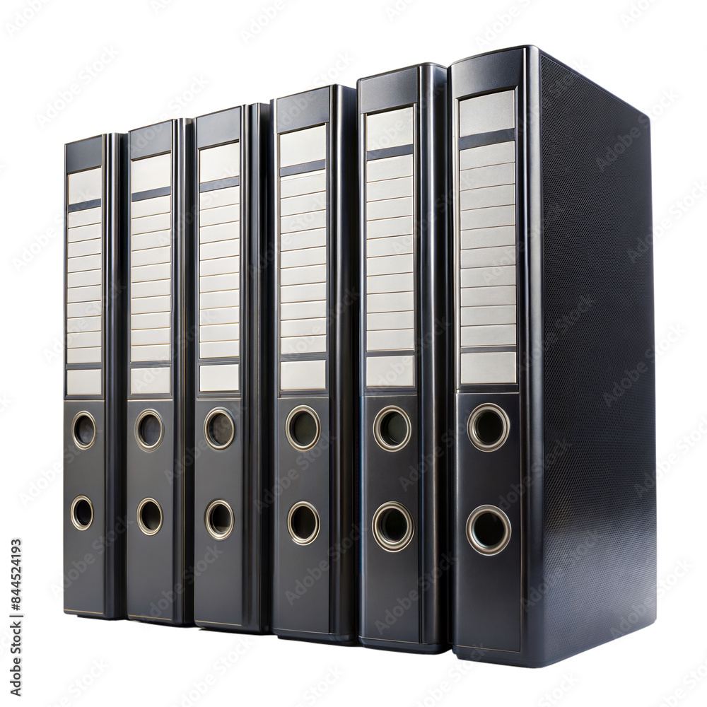Row of black office binders on transparent background Row of black office binders on transparent background