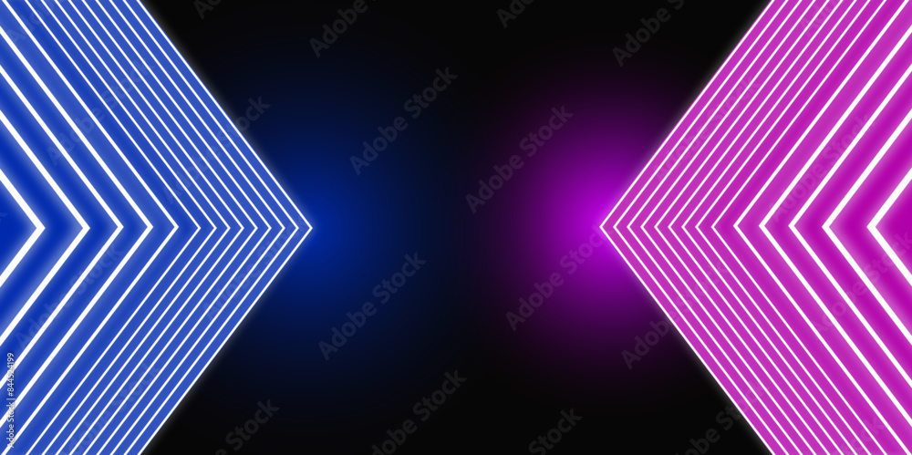 Fototapeta premium Geometric neon lights abstract background.