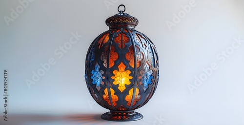3D rendering of a traditional Arabic lantern on a gray background.