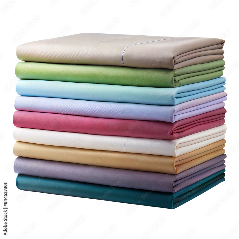 Stack of colorful folded bed sheets on transparent background Stack of colorful folded bed sheets on transparent background