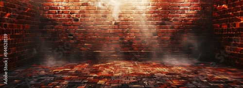 A brick wall corner with a light and smoke effect photo