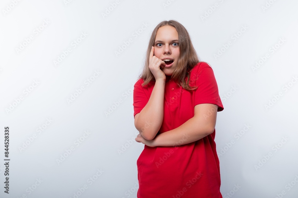 Surprised teenager girl with open mouth on white background Surprised teenager girl with open mouth on white background