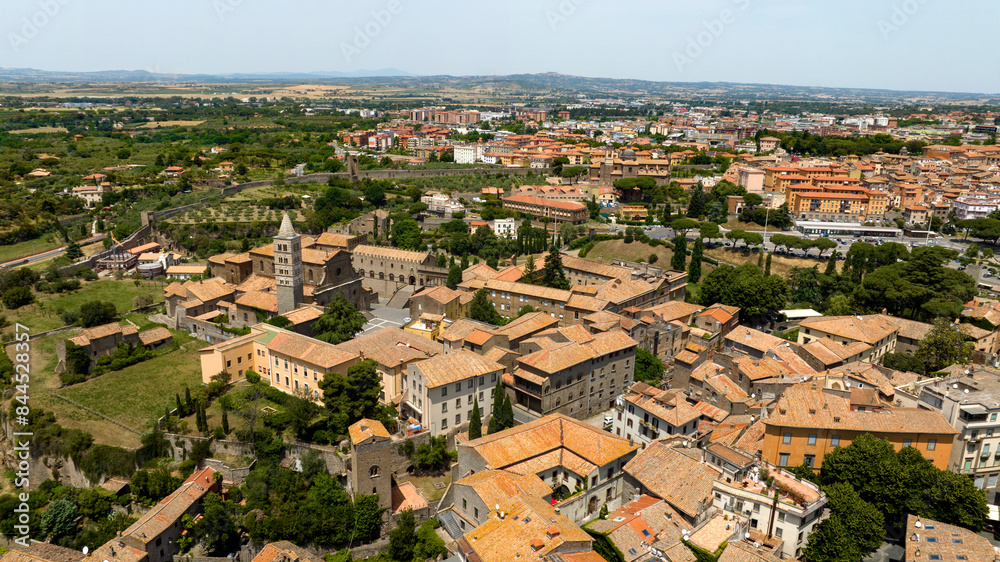 Obraz premium Aerial view of Palazzo dei Papi in Viterbo, Italy. It is a historical papal palace located alongside the Cathedral of the city. It is the most important monument in the town.