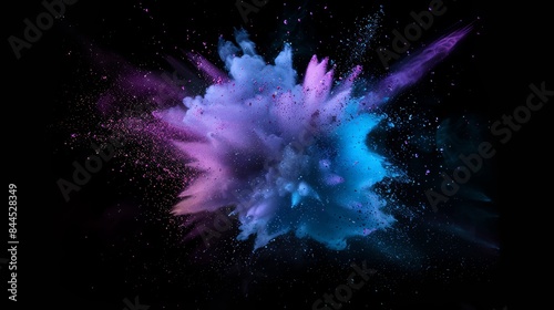 Exploding artistic and vibrant scene with agility and balance. Exploding dust and paint splashes in a chaotic and imaginative setting. Perfect for festivals, creative projects. photo