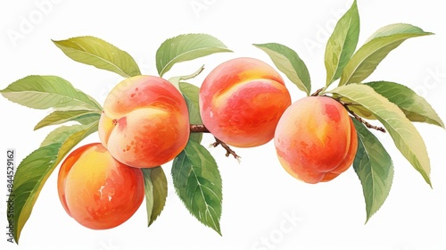 A watercolor of peaches clipart, isolated on white background