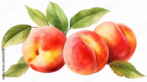 A watercolor of peaches clipart, isolated on white background