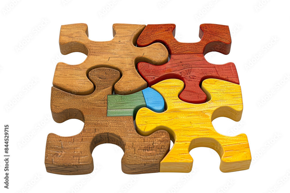 Colorful wooden jigsaw puzzle pieces fitting together representing teamwork, problem-solving, and unity. Ideal for business concepts. Colorful wooden jigsaw puzzle pieces fitting together representing teamwork, problem-solving, and unity. Ideal for business concepts.
