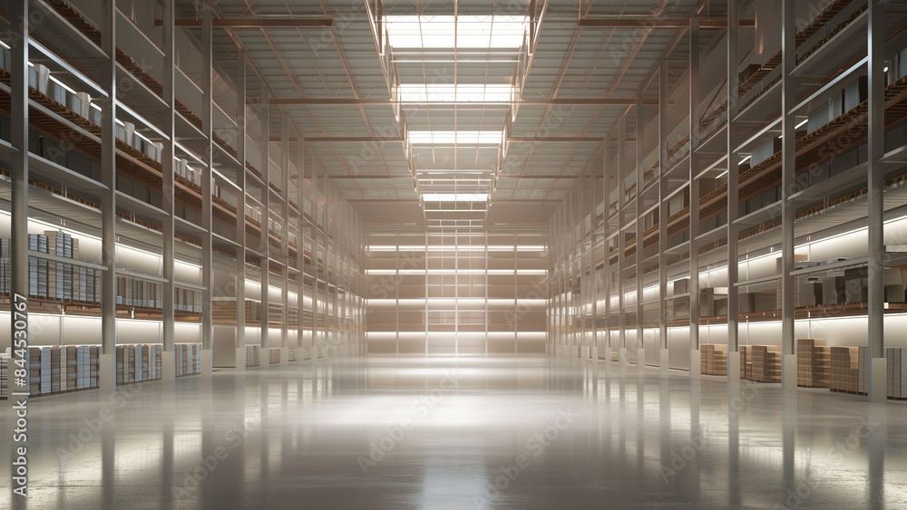 Illuminated Storage Shelves in a Large Warehouse Illuminated Storage Shelves in a Large Warehouse