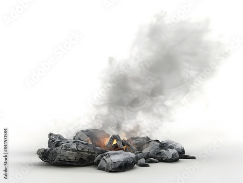 Extinguished Campfire Smoke Rises,Carrying Stories of Past Adventures Towards the Horizon photo