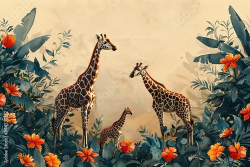 minimalistic design Illustration Safari Animal Frame template