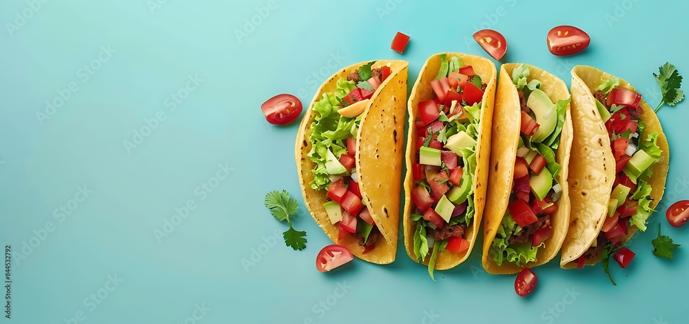 healthy vegetable taco isolated on light sea green colour background healthy vegetable taco isolated on light sea green colour background