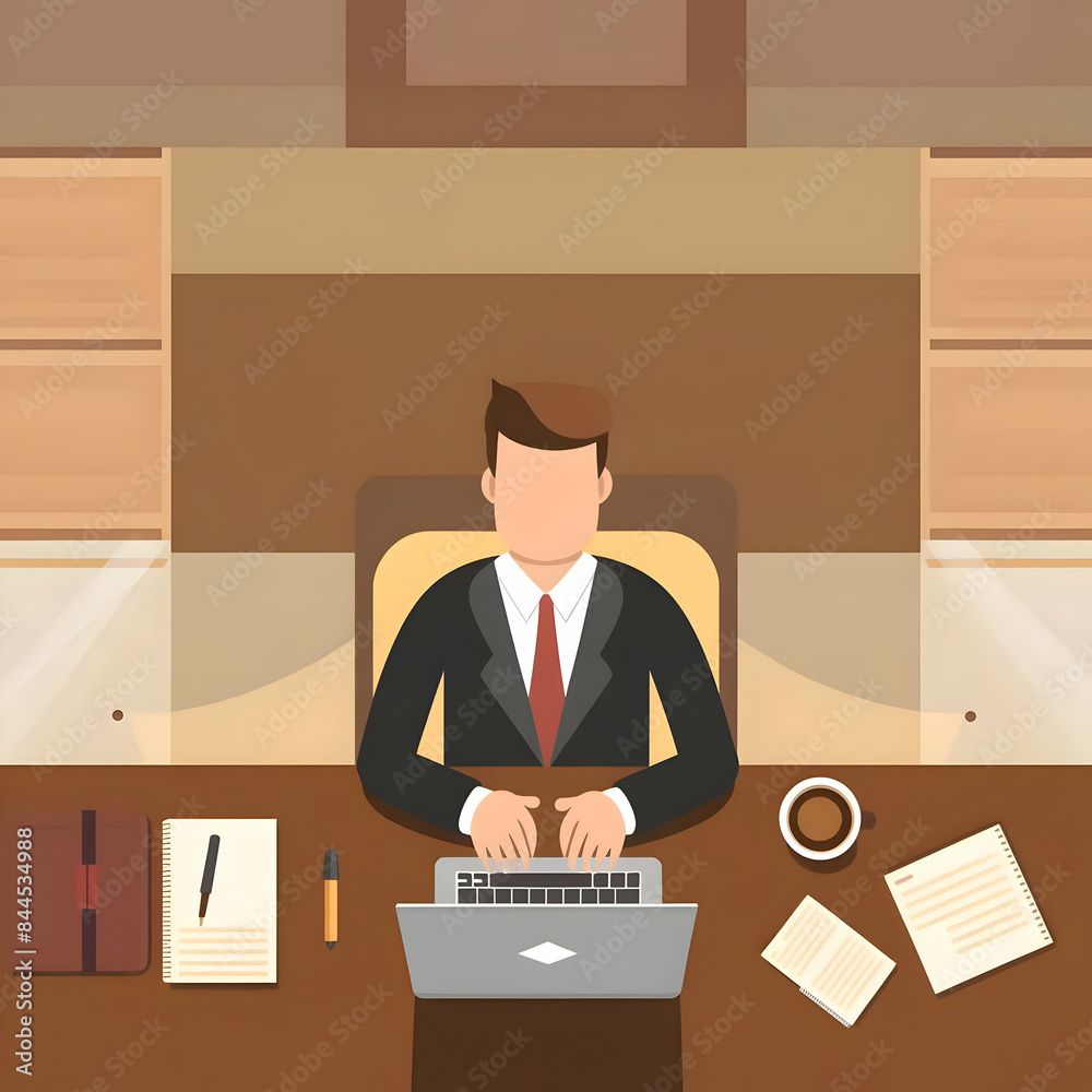 Business Man Working from Home - Flat Illustration Business Man Working from Home - Flat Illustration