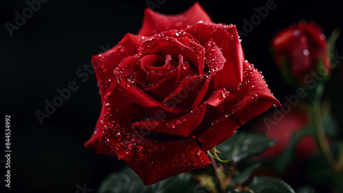 Realistic Photography of a Dewy Red Rose
