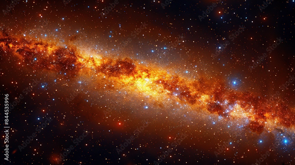 Fototapeta premium A close-up of a brilliant orange and blue spiral object surrounded by starlit space