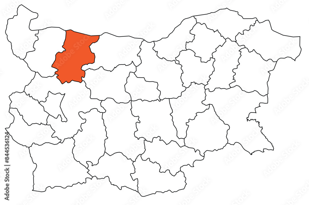 Obraz premium Outline of the map of the region of Bulgaria - Vratsa region