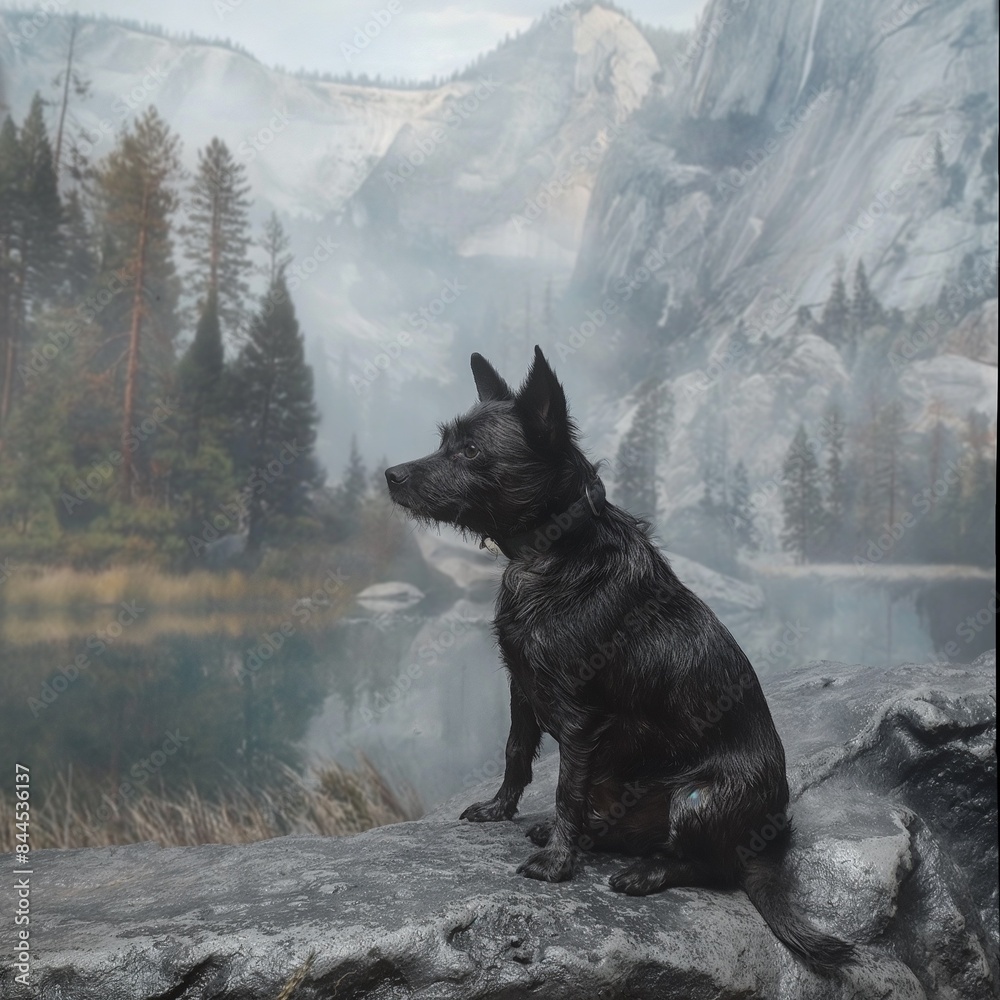 Portrait of a rescue dog in Yosemite National Park, showcasing the rugged beauty of the landscape and the alertness of the canine. Ideal for outdoor and animal-themed content. Portrait of a rescue dog in Yosemite National Park, showcasing the rugged beauty of the landscape and the alertness of the canine. Ideal for outdoor and animal-themed content.