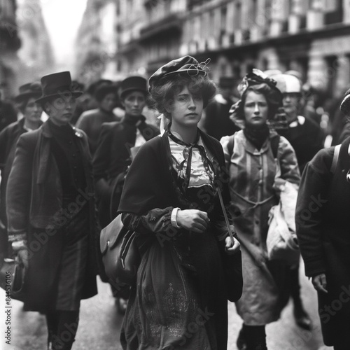 Black and white photograph of suffragette protests in France, capturing the intensity and determination of women's rights activists. Ideal for historical and social justice content.