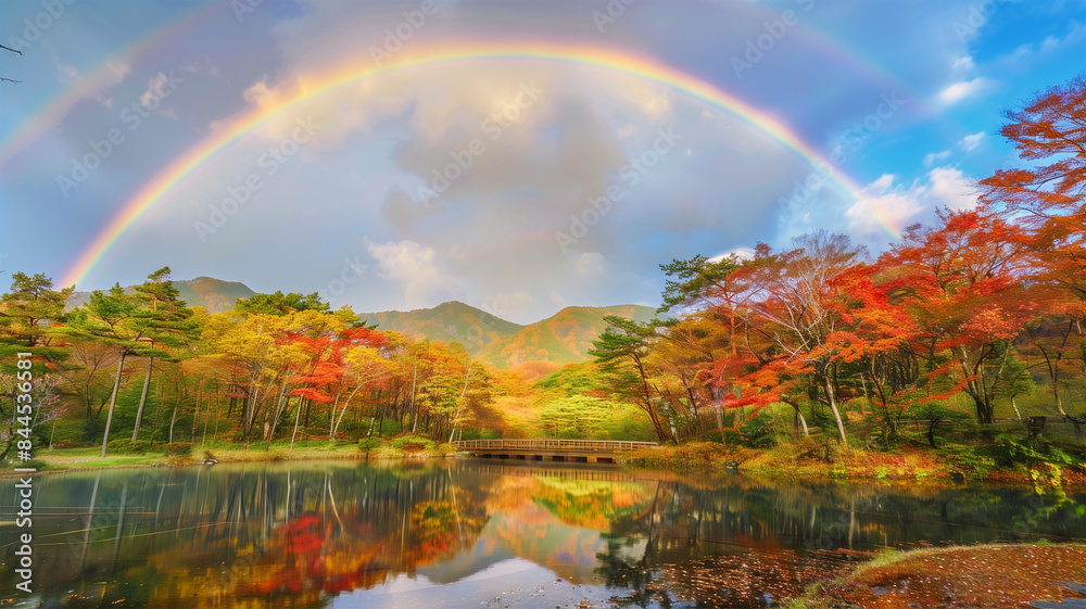 秋の紅葉と虹 秋の紅葉と虹