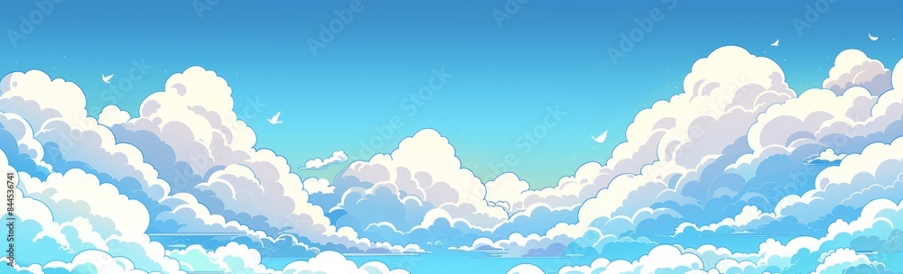 A bright blue sky with fluffy white clouds viewed from above A bright blue sky with fluffy white clouds viewed from above