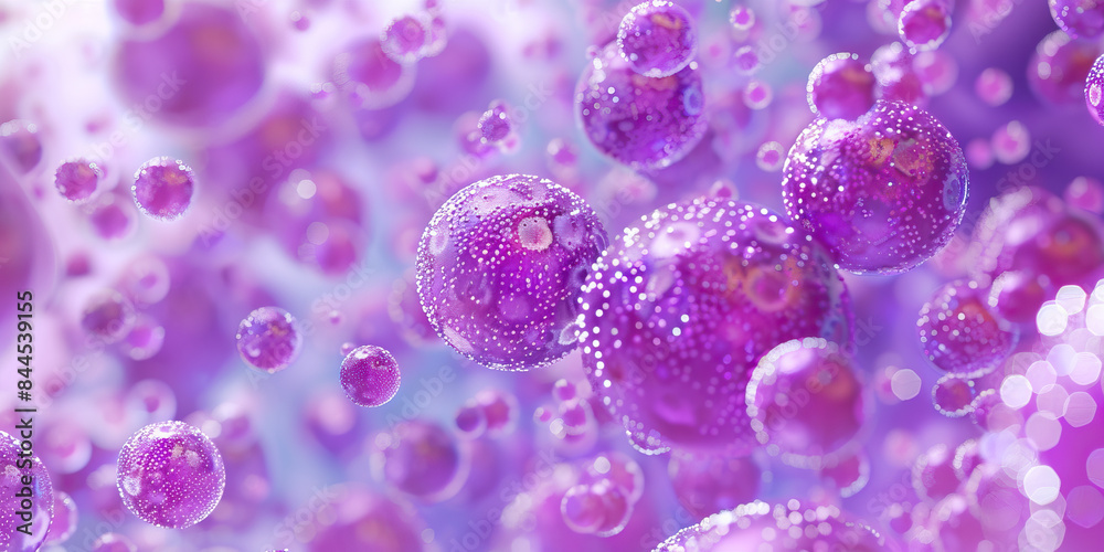 Lavender Purple Sanitizer Microbial Disruption: High-resolution view of lavender purple-colored sanitizer particles, depicting their disruption of microbial cells for thorough sanitization Lavender Purple Sanitizer Microbial Disruption: High-resolution view of lavender purple-colored sanitizer particles, depicting their disruption of microbial cells for thorough sanitization