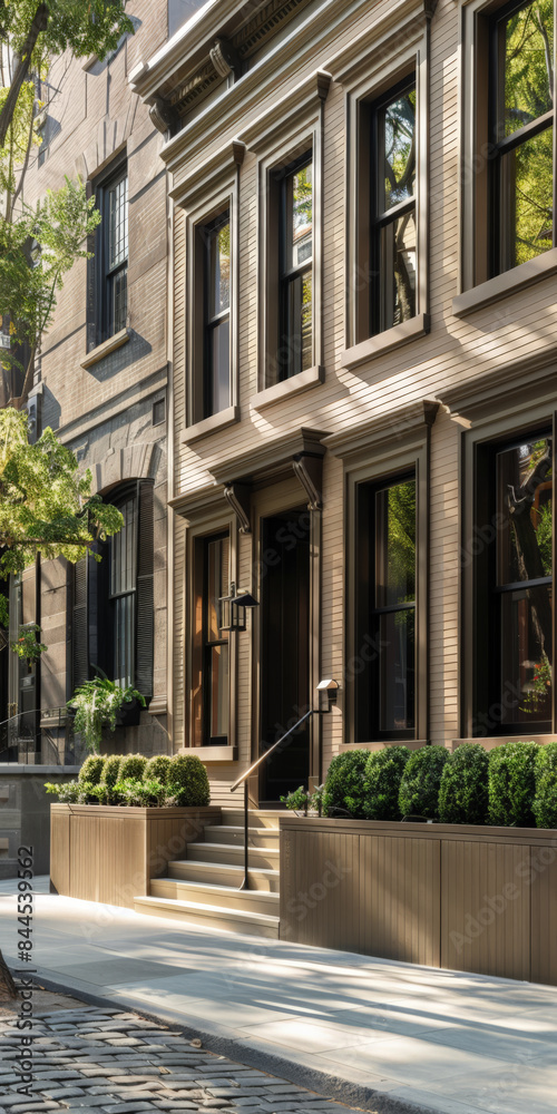 Stylish modern house facade with natural elements and elegant design. Architectural home composition. Stylish modern house facade with natural elements and elegant design. Architectural home composition.