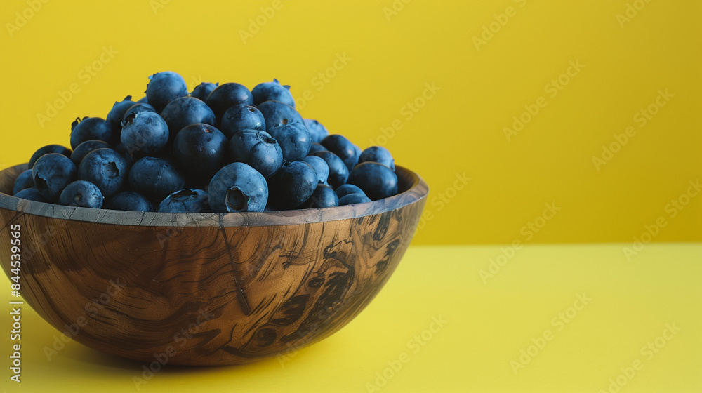Bowl of Fresh Blueberries on Yellow Background Bowl of Fresh Blueberries on Yellow Background