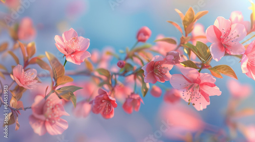 Blooming pink flowers, a calm spring day with a gentle breeze © hdesert